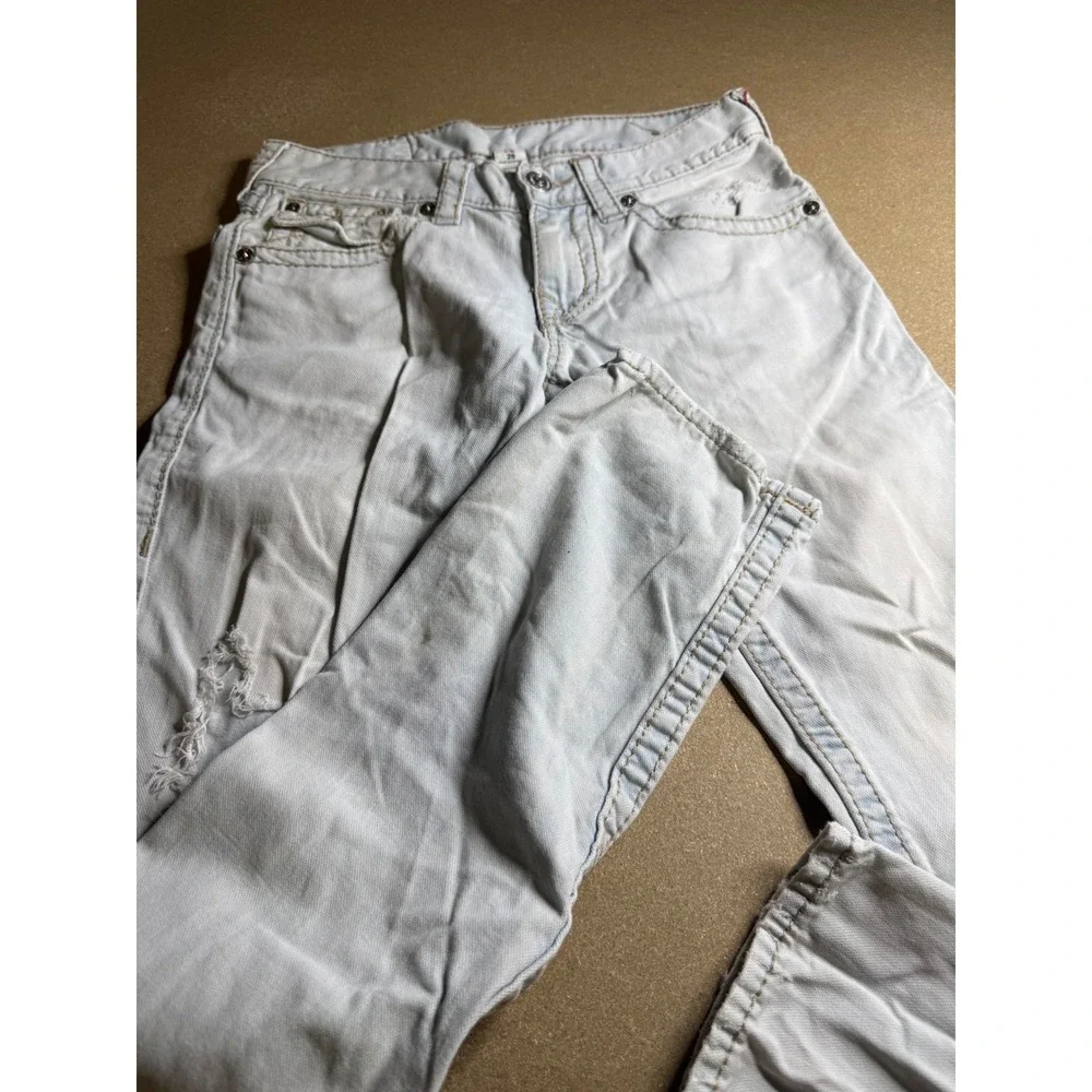 True Religion Section Slim Distressed Light Wash Jeans Men 29 Ripped Flap Pocket